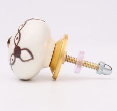 Cream Etched Chain Design Ceramic Cabinet Knob