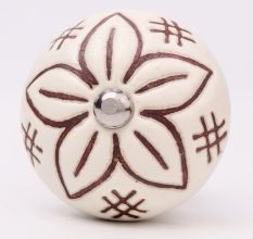 Cream Etched Floral Ceramic Dresser Knob