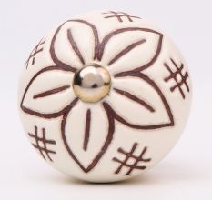 Cream Etched Floral Ceramic Dresser Knob