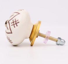 Cream Etched Floral Ceramic Dresser Knob