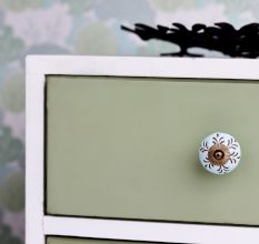Light Sage Green Etched Leaf Ceramic Cabinet Knobs