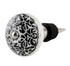 Black And White Floral Ceramic Wine Bottle Stopper