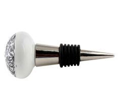 Black And White Floral Ceramic Wine Bottle Stopper
