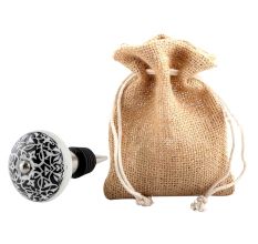 Black And White Floral Ceramic Wine Bottle Stopper