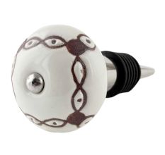Cream Etched Chain Design Ceramic Wine Bottle Stopper