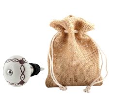Cream Etched Chain Design Ceramic Wine Bottle Stopper