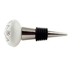 Cream Etched Floral Ceramic Wine Bottle Stopper