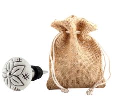 Cream Etched Floral Ceramic Wine Bottle Stopper