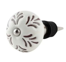 Cream Etched Leaf Ceramic Wine Bottle Stopper