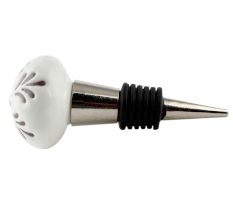 Cream Etched Leaf Ceramic Wine Bottle Stopper