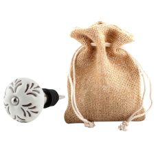 Cream Etched Leaf Ceramic Wine Bottle Stopper