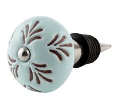 Light Sage Green Etched Leaf Ceramic Wine Bottle Stopper
