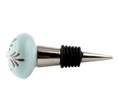 Light Sage Green Etched Leaf Ceramic Wine Bottle Stopper