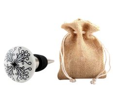 Black Leaf Flat Ceramic Wine Bottle Stopper