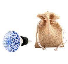 Blue Daisy Flat Ceramic Wine Bottle Stopper