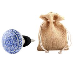 Blue Wheel Flat Ceramic Wine Bottle Stopper
