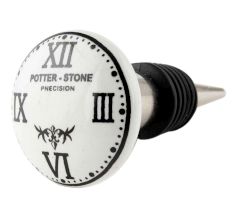 Potter Stone White Flat Ceramic Wine Bottle Stopper