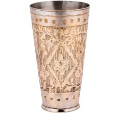 Brass flower And Pattern Engraved Punjabi Lassi Glass