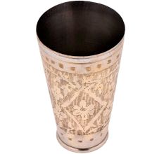 Brass flower And Pattern Engraved Punjabi Lassi Glass
