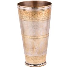Brass Golden Border Lassi Glass With Nickel Finish