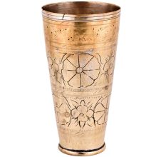 Flower Carved Brass Punjabi Lassi Glass With Golden Border