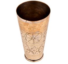 Flower Carved Brass Punjabi Lassi Glass With Golden Border