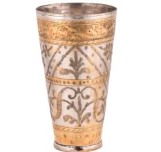 Leaves Carved With Golden Border Brass Lassi Glass
