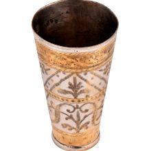 Leaves Carved With Golden Border Brass Lassi Glass