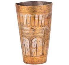 Old Used Brass Lassi Glass With Arches Design