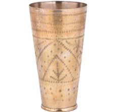 Brass Lassi Glass With Leaves in Triangular Pattern And Rings