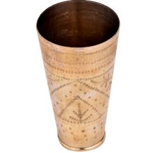 Brass Lassi Glass With Leaves in Triangular Pattern And Rings