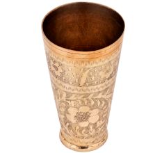 Brass Lassi Glass With Indian Flower Carved along With Leaves Design