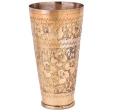 Hand carved Brass Lassi Glass With Flowers and Vines Design