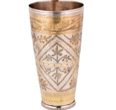 Brass Lassi Glass With Leaves In Diamond Shaped Pattern