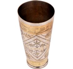 Brass Lassi Glass With Leaves In Diamond Shaped Pattern