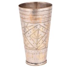 Brass Lassi Glass With Diamond Border And Leaf Engraved Inside Design