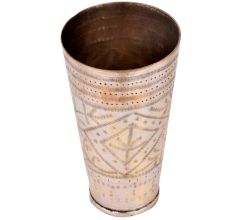 Brass Lassi Glass With Diamond Border And Leaf Engraved Inside Design