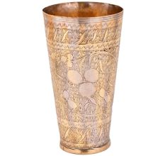 Basic Design Engraved Brass Punjabi Lassi Glass