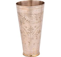 Brass Lassi Glass With Chiseled Flower Bunch Design