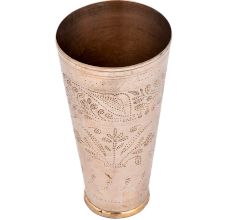 Brass Lassi Glass With Chiseled Flower Bunch Design