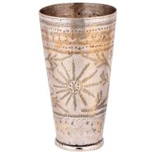 Brass Lassi Glass Floral Design In Circular Ring of Carved Leaves