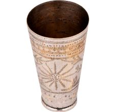 Brass Lassi Glass Floral Design In Circular Ring of Carved Leaves