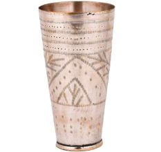 Brass Lassi Glass Carved Leaves In Arch And Nickel Finish