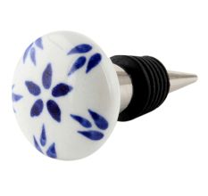 Blue Floral Flat Wine Bottle Stopper