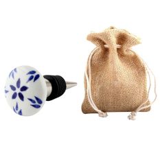 Blue Floral Flat Wine Bottle Stopper