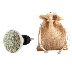 Green Floral Flat Ceramic Wine Bottle Stopper