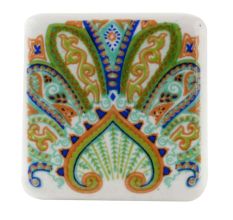 Green Floral Printing Flat Ceramic Wine Bottle Stoppe