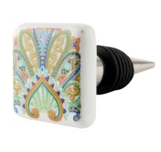 Green Floral Printing Flat Ceramic Wine Bottle Stoppe