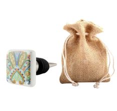 Green Floral Printing Flat Ceramic Wine Bottle Stoppe