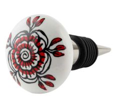 Red Black Rose Flat Ceramic Wine Bottle Stopper